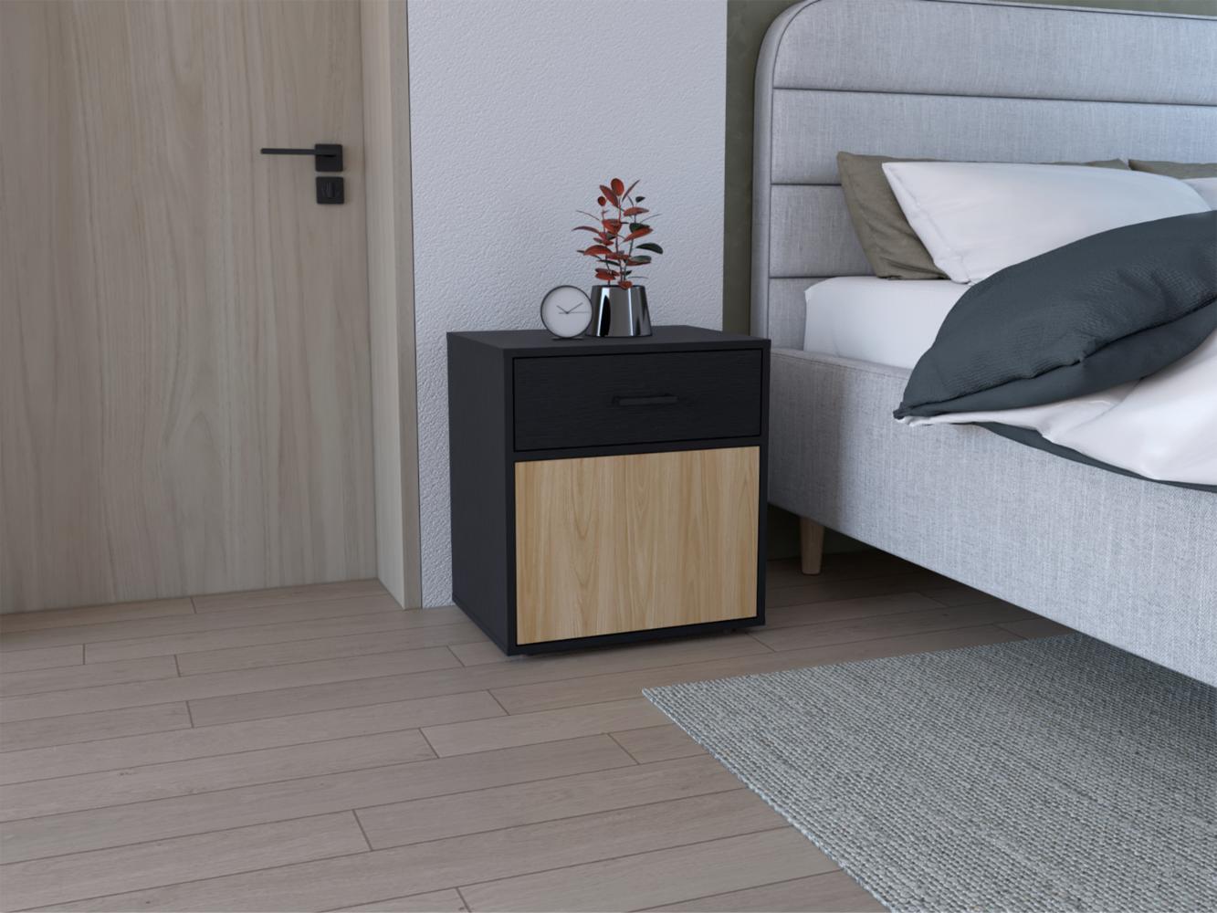 Mesa de Noche Grays, Wengue y Fresno Europeo, con una puerta y cajón