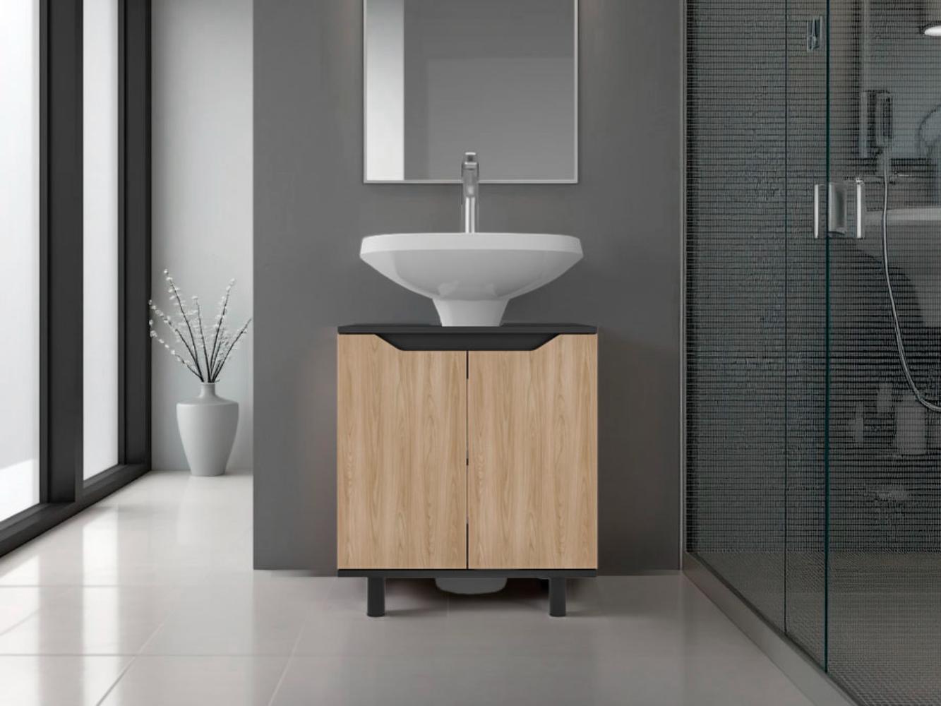 Mueble Para Lavamanos Marlo Dos Puertas, Wengue Y Fresno