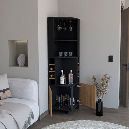 Bar Esquinero Funes, Wengue,  con Espacio para Botellas de Vino y Copas