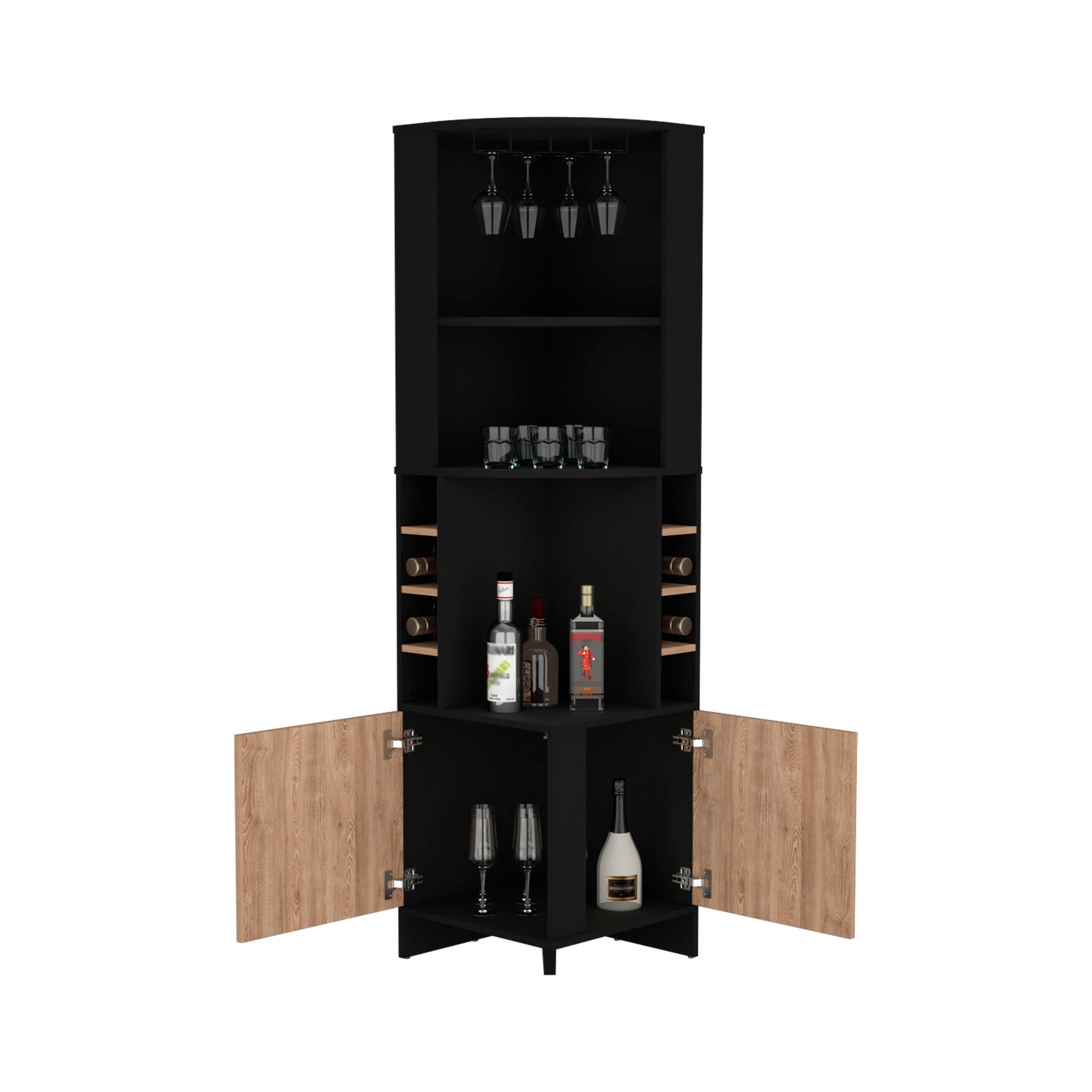 Bar Esquinero Funes, Wengue,  con Espacio para Botellas de Vino y Copas