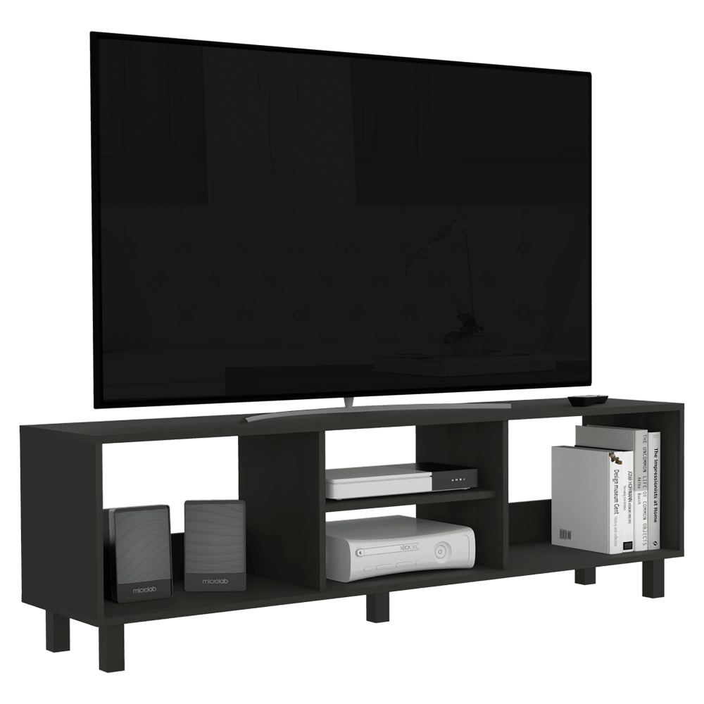 Rack Tunez Tv 70" Multiusos Negro, Con Entrepaños