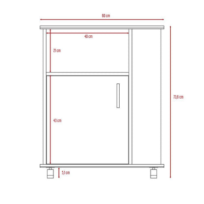 Mueble Microondas Tahara Una Puerta Blanco, Con Rodachinas Plásticas Y Amplio Espacio Para Almacenar