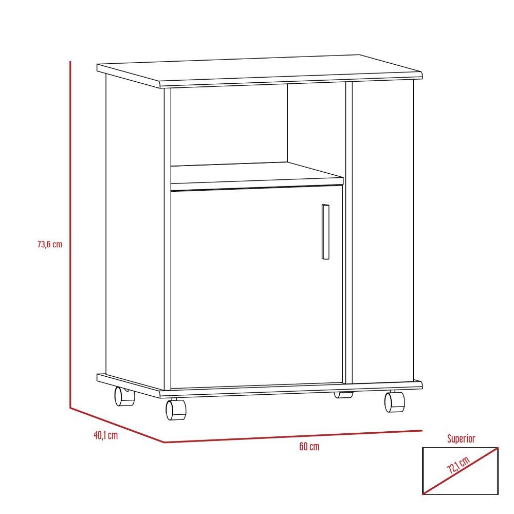 Mueble Microondas Tahara Una Puerta Blanco, Con Rodachinas Plásticas Y Amplio Espacio Para Almacenar