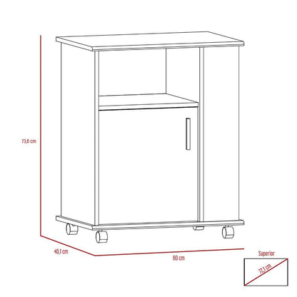 Mueble Microondas Tahara Una Puerta Blanco, Con Rodachinas Plásticas Y Amplio Espacio Para Almacenar