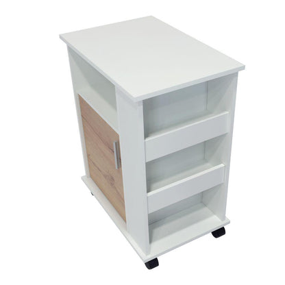 Mueble Microondas Bajo Kit, Café Claro y Blanco, con Rodachinas Plásticas y Amplio Espacio Para Almacenar