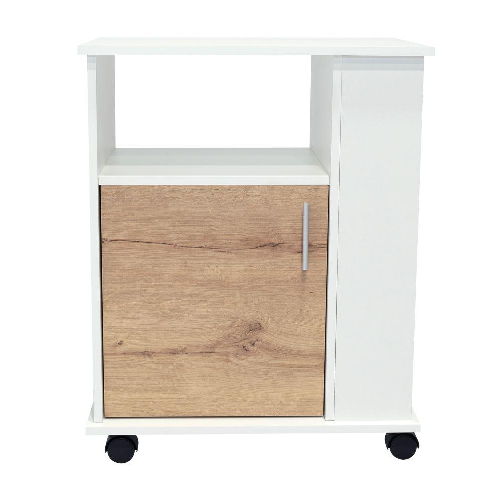 Mueble Microondas Bajo Kit, Café Claro y Blanco, con Rodachinas Plásticas y Amplio Espacio Para Almacenar