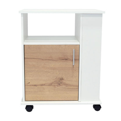 Mueble Microondas Bajo Kit, Café Claro y Blanco, con Rodachinas Plásticas y Amplio Espacio Para Almacenar