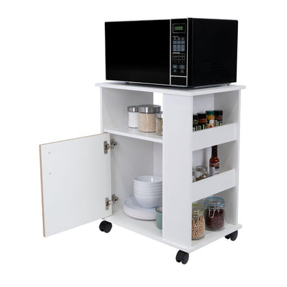Mueble Microondas Bajo Kit, Café Claro y Blanco, con Rodachinas Plásticas y Amplio Espacio Para Almacenar