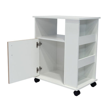 Mueble Microondas Bajo Kit, Café Claro y Blanco, con Rodachinas Plásticas y Amplio Espacio Para Almacenar