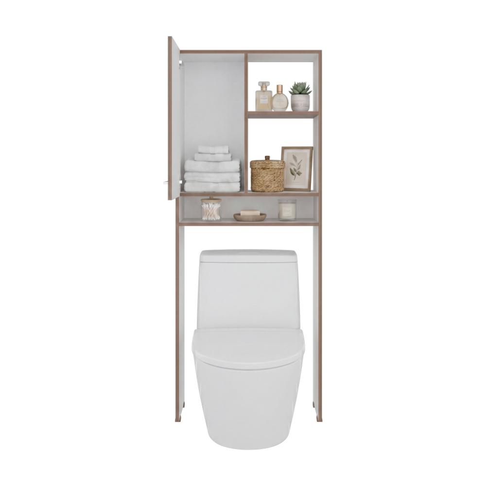 Optimizador Wc Bath 26 Con Una Puerta, Avellana y Blanco, Ideal para Ahorrar Espacio