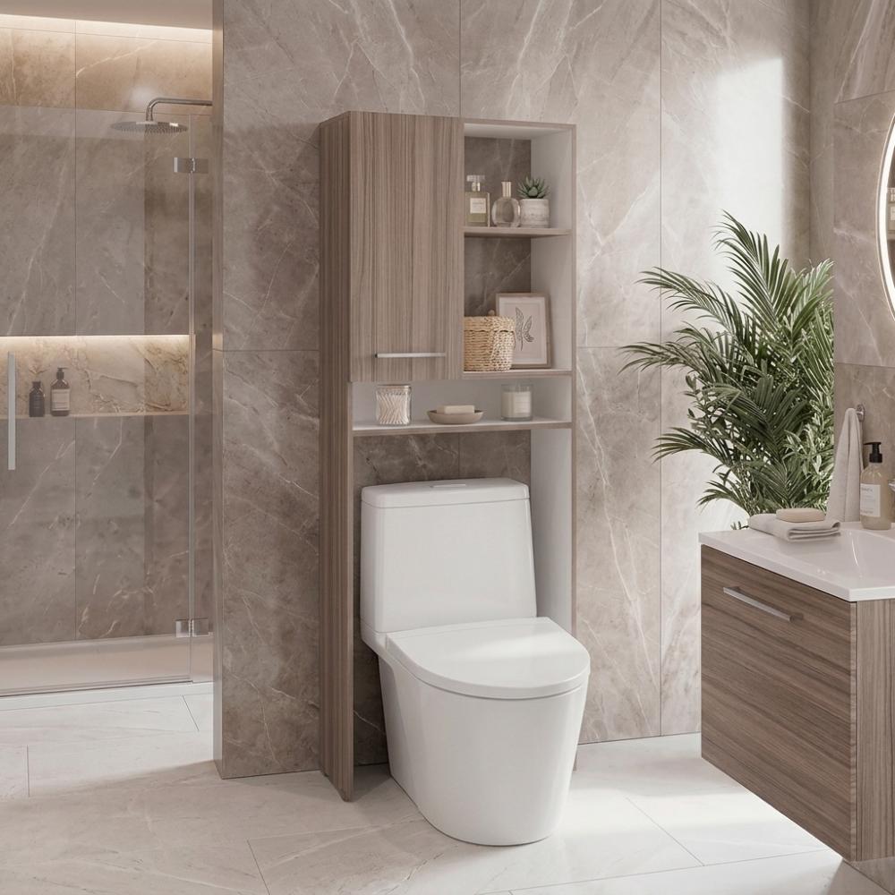 Optimizador Wc Bath 26 Con Una Puerta, Avellana y Blanco, Ideal para Ahorrar Espacio