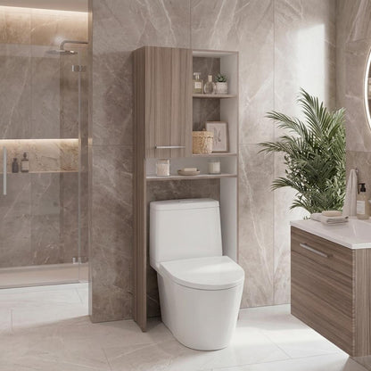 Optimizador Wc Bath 26 Con Una Puerta, Avellana y Blanco, Ideal para Ahorrar Espacio