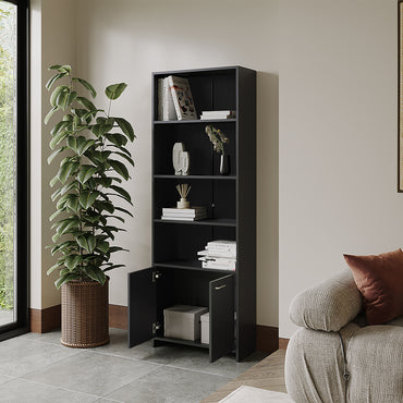 Biblioteca Con Dos Puertas  Y Cinco Repisas, FM Furniture, Negro