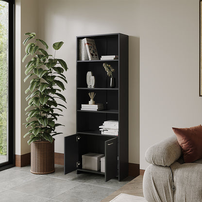 Biblioteca Con Dos Puertas  Y Cinco Repisas, FM Furniture, Negro