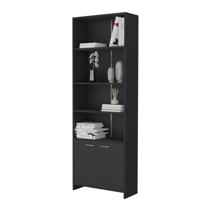 Biblioteca Con Dos Puertas  Y Cinco Repisas, FM Furniture, Negro