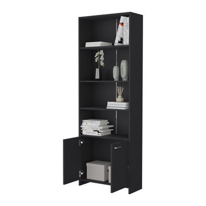Biblioteca Con Dos Puertas  Y Cinco Repisas, FM Furniture, Negro