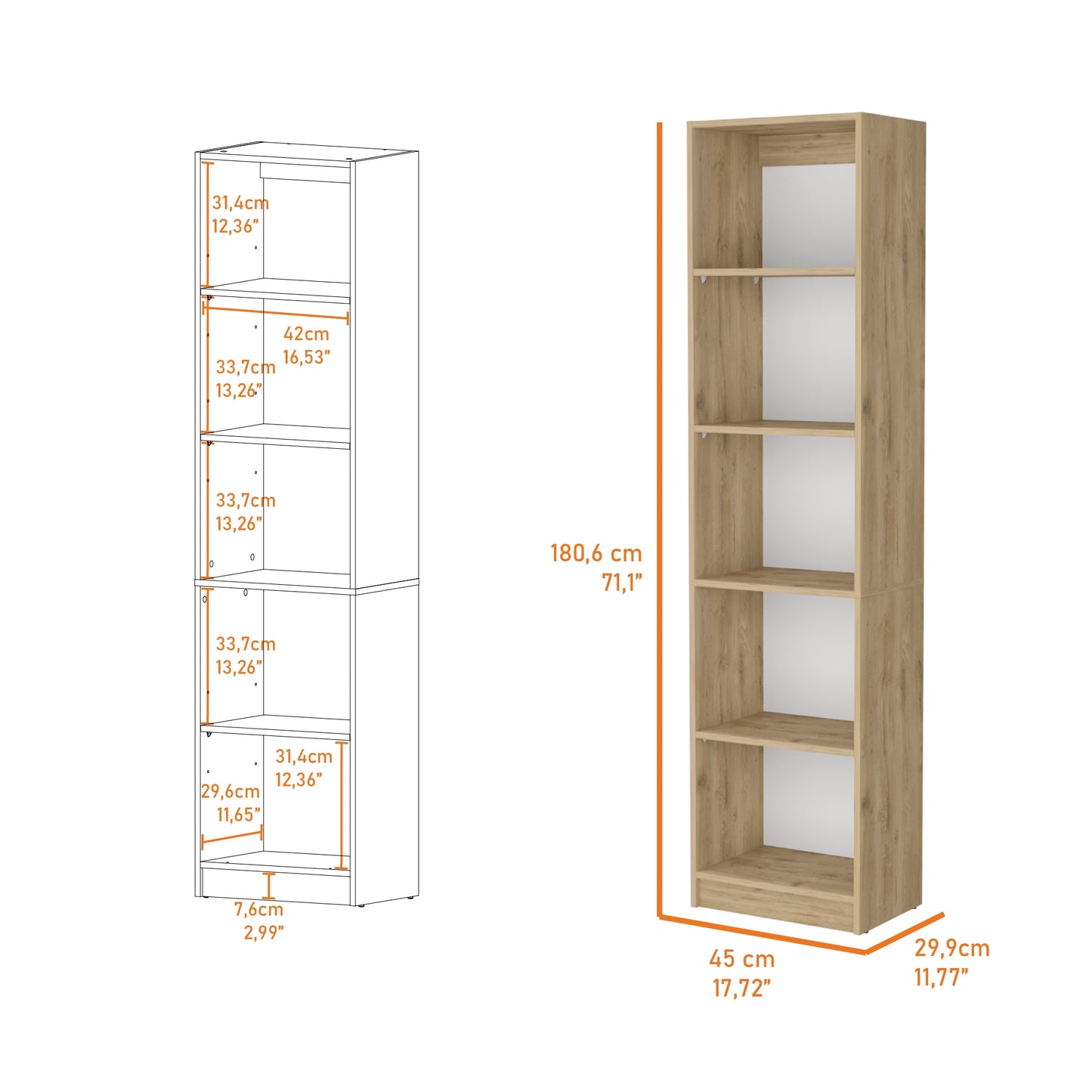 Biblioteca Estante Con Cinco Repisas Melamina, FM Furniture Cafe Claro