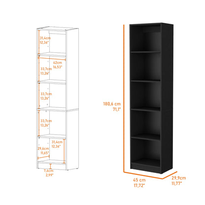 Biblioteca Estante 18, Con Cinco Repisas  Melamina, FM Furniture Negro