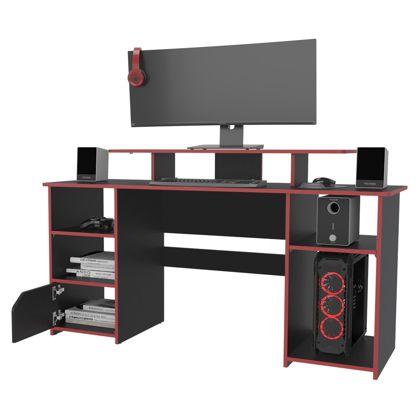 Escritorio Gamer, FM Furniture 045N Negro Y Rojo