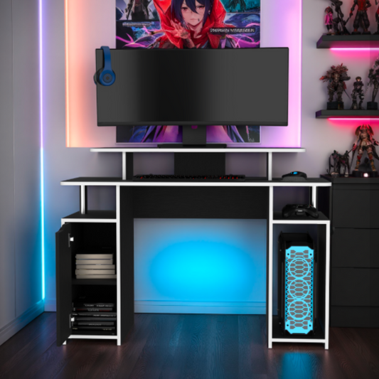 Escritorio Gamer Una Puerta Fm 070N Negro Y Blanco