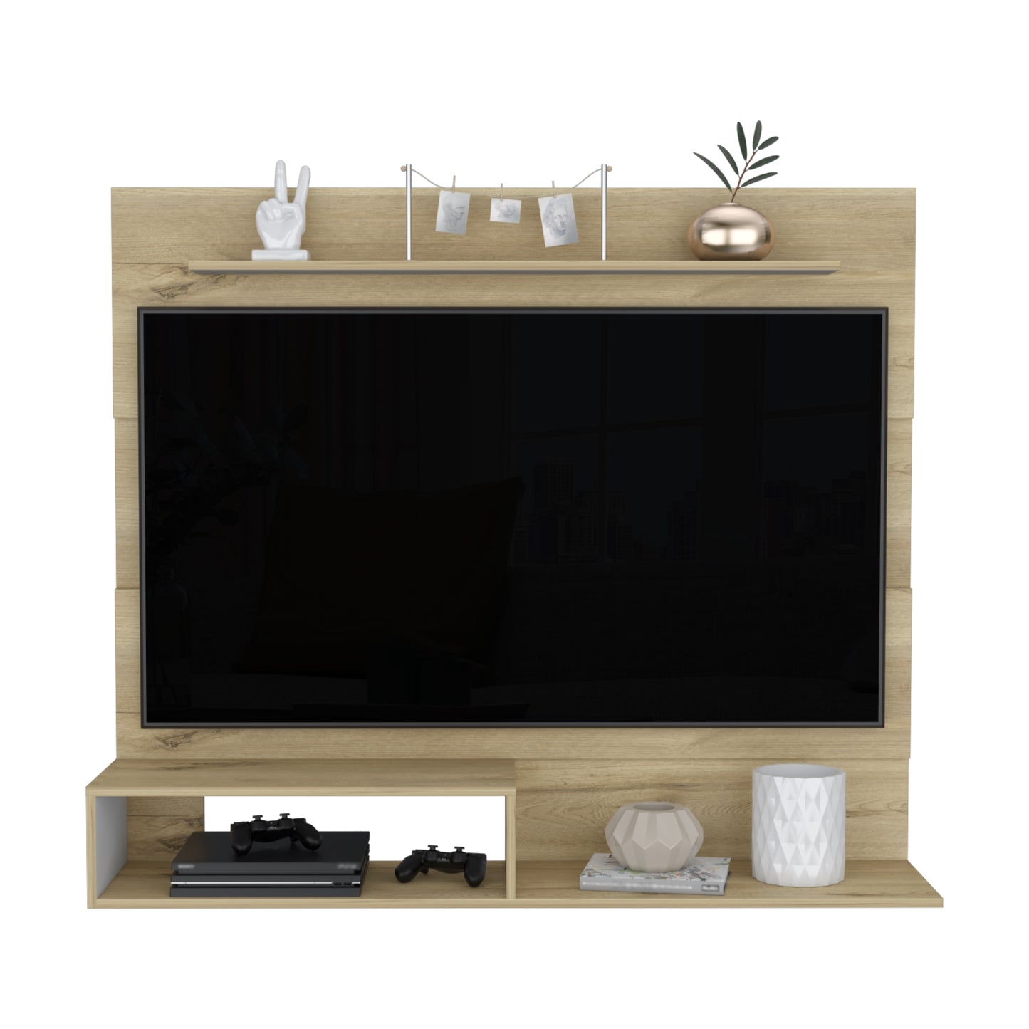 Panel de Tv Ascher, Duna y Blanco Duqueza, con Espacio Para Televisor de Hasta 55 Pulgadas