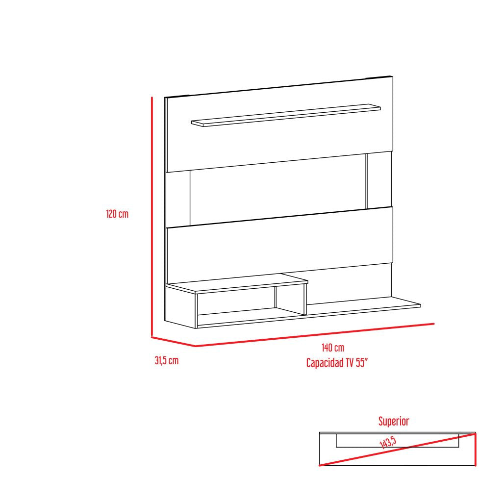 Panel Ascher Tv 55" Blanco, Con Varios Entrepaños