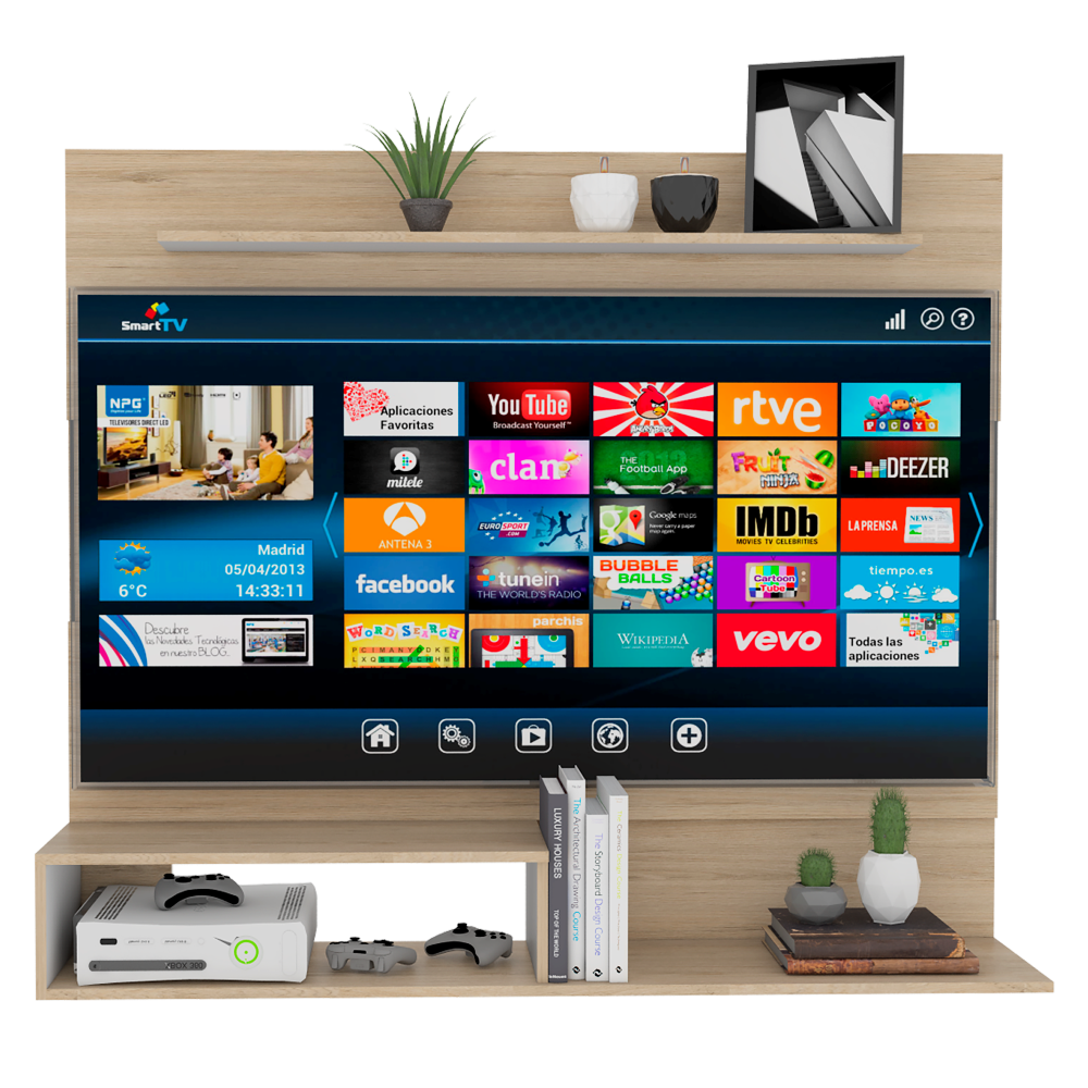 Panel de TV Beijing Color Rovere y Blanco Para Sala De Estar