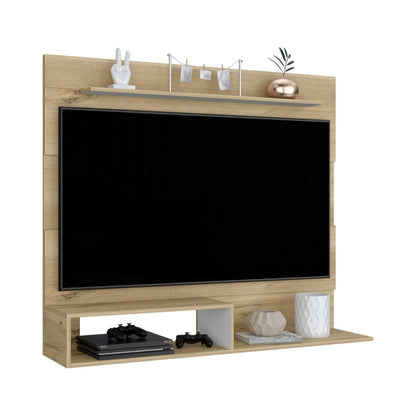 Panel de Tv Ascher, Café Claro y Blanco Duqueza, con Espacio Para Televisor de Hasta 55 Pulgadas - VIRTUAL MUEBLES