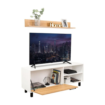 Mesa Para Tv Bryce, Blanco Duqueza y Fresno Europeo, Para Televisor Hasta 60 Pulgadas