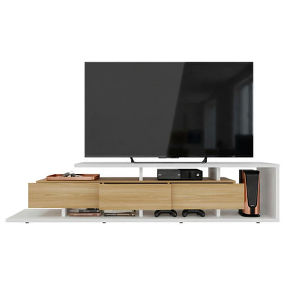 Mesa Para Tv Quito, Blanco Duqueza y Fresno Europeo, Para Televisor Hasta 65"