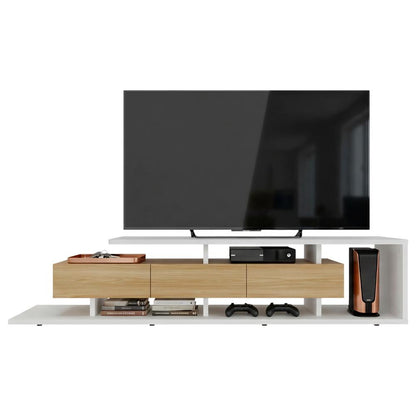 Mesa Para Tv Quito, Blanco Duqueza y Fresno Europeo, Para Televisor Hasta 65"