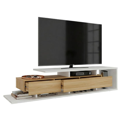 Mesa Para Tv Quito, Blanco Duqueza y Fresno Europeo, Para Televisor Hasta 65"