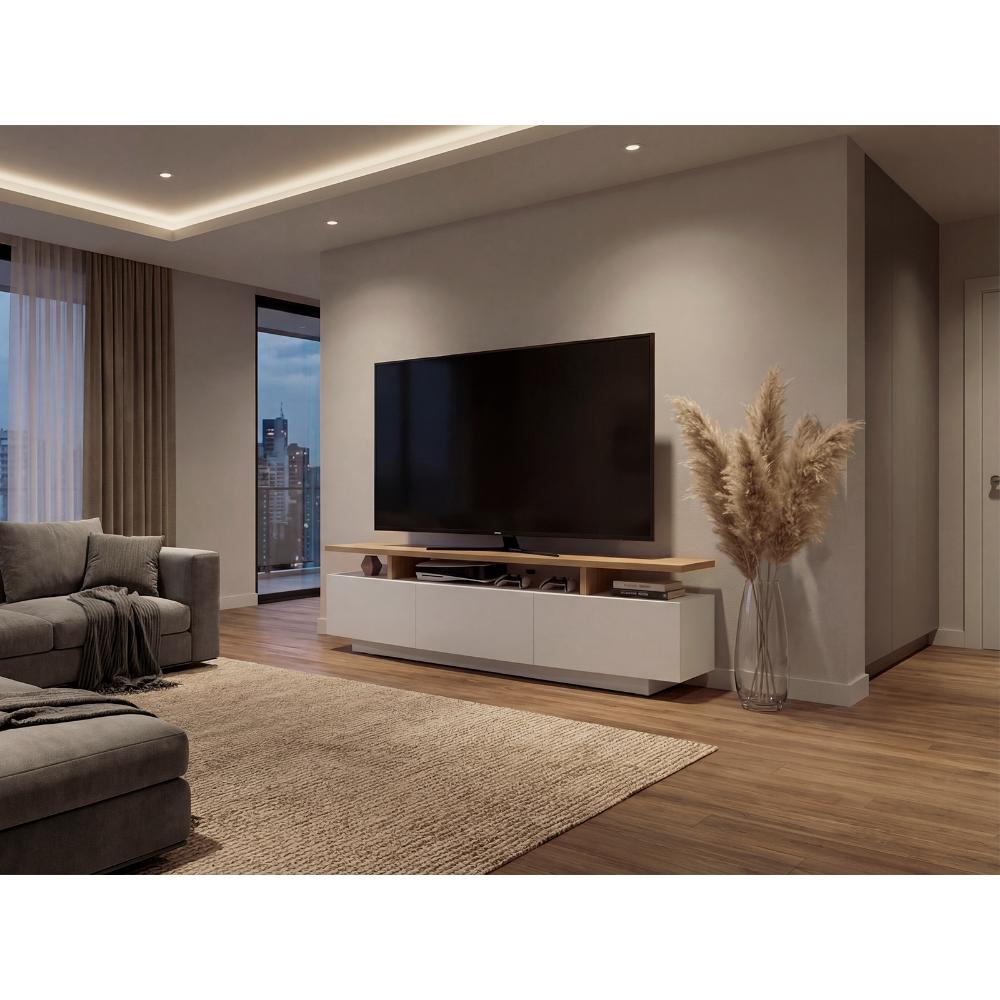 Mesa Para Tv Serena, Blanco Duqueza y Fresno Europeo, Para Televisor Hasta 65"