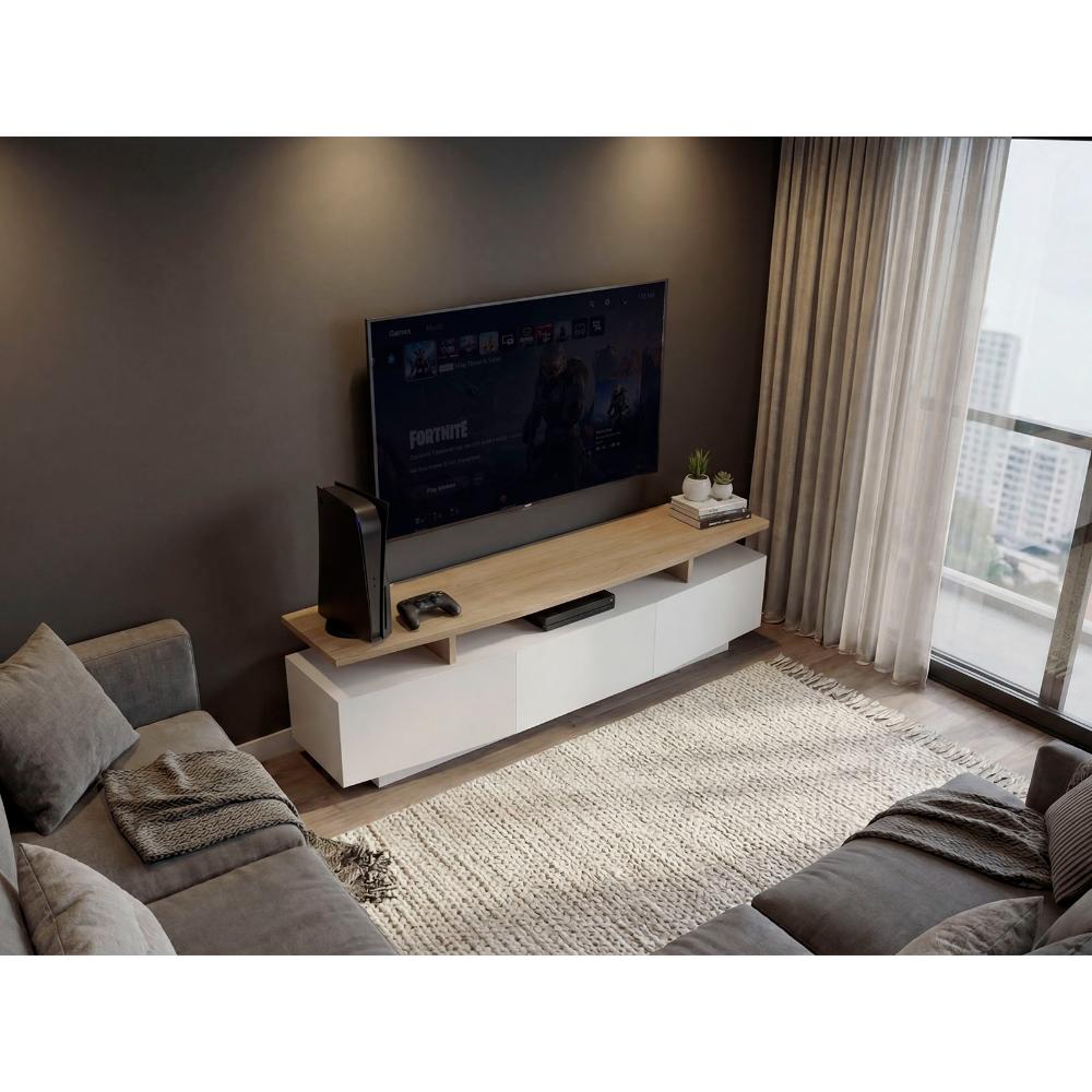 Mesa Para Tv Serena, Blanco Duqueza y Fresno Europeo, Para Televisor Hasta 65"
