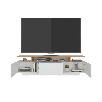 Mesa Para Tv Serena, Blanco Duqueza y Fresno Europeo, Para Televisor Hasta 65"