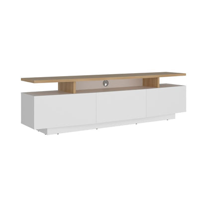 Mesa Para Tv Serena, Blanco Duqueza y Fresno Europeo, Para Televisor Hasta 65"