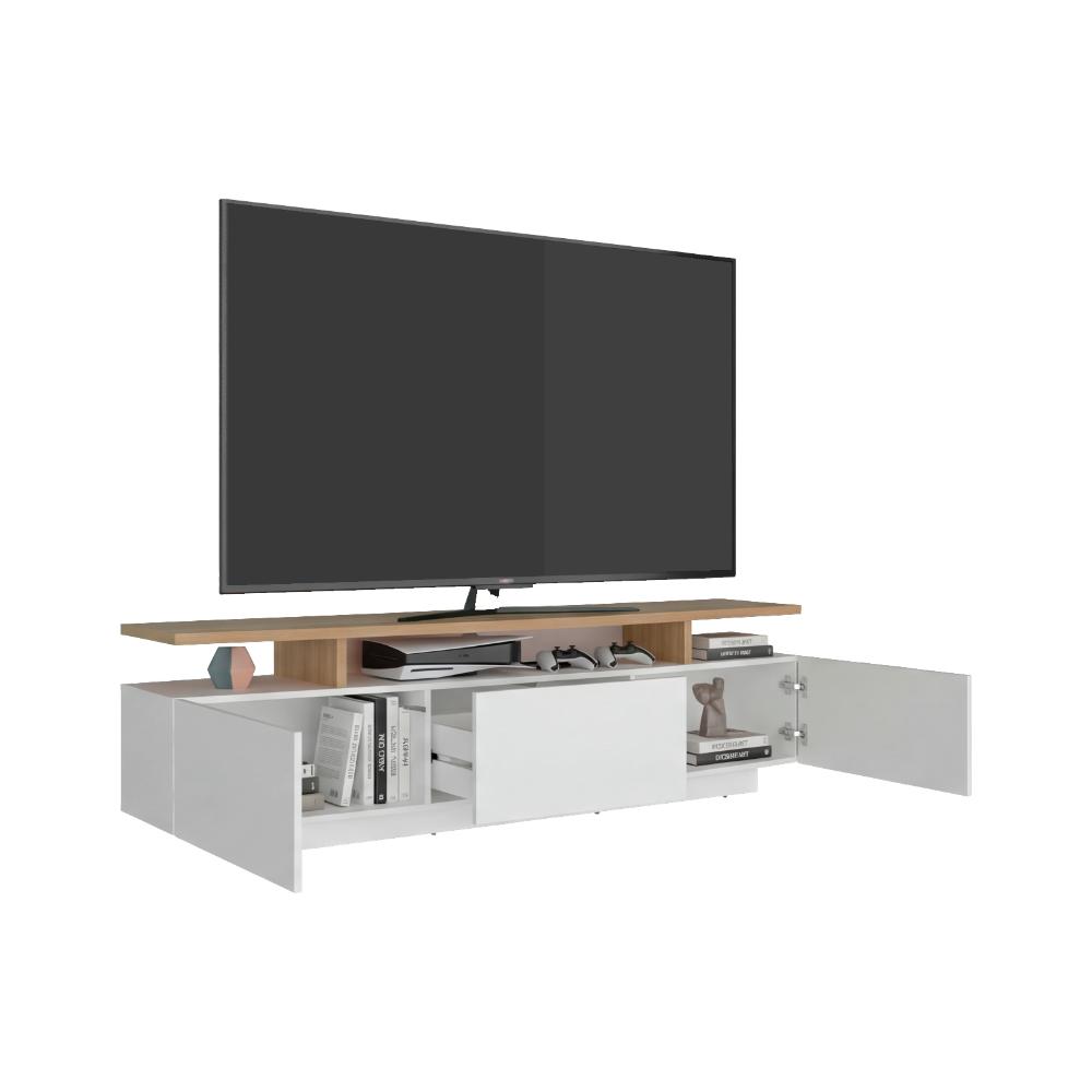 Mesa Para Tv Serena, Blanco Duqueza y Fresno Europeo, Para Televisor Hasta 65"