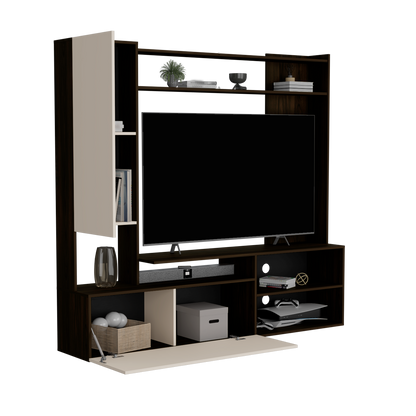 Estante Tv 70" Dos Puertas, Beige Y Café Oscuro