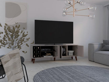 Rack Tv 65" Con Seis Botelleros Dos Puertas, Beige