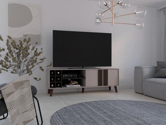 Rack Tv 65" Con Seis Botelleros Dos Puertas, Beige