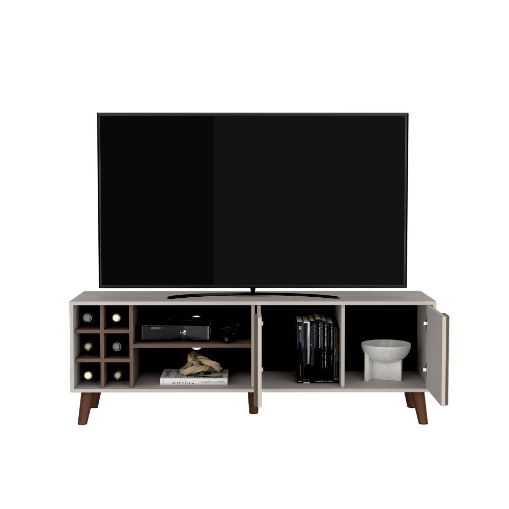 Rack Tv 65" Con Seis Botelleros Dos Puertas, Beige