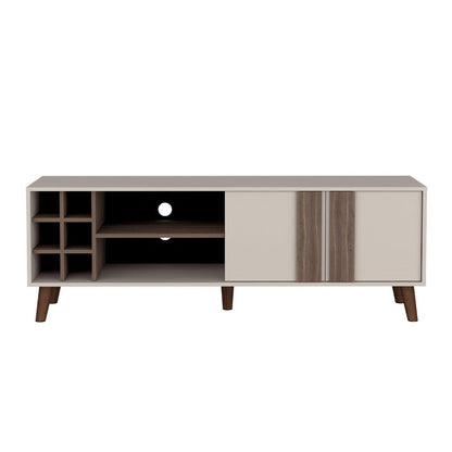 Rack Tv 65" Con Seis Botelleros Dos Puertas, Beige