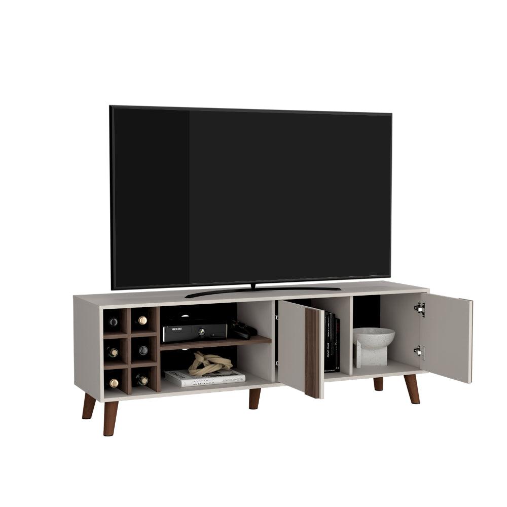Rack Tv 65" Con Seis Botelleros Dos Puertas, Beige