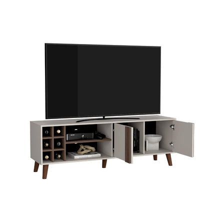 Rack Tv 65" Con Seis Botelleros Dos Puertas, Beige