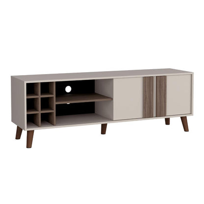 Rack Tv 65" Con Seis Botelleros Dos Puertas, Beige
