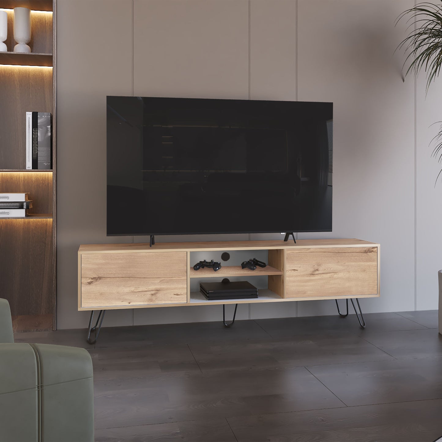 Rack Tv 80" Dos Puertas Fm 007B Blanco Y Café Claro