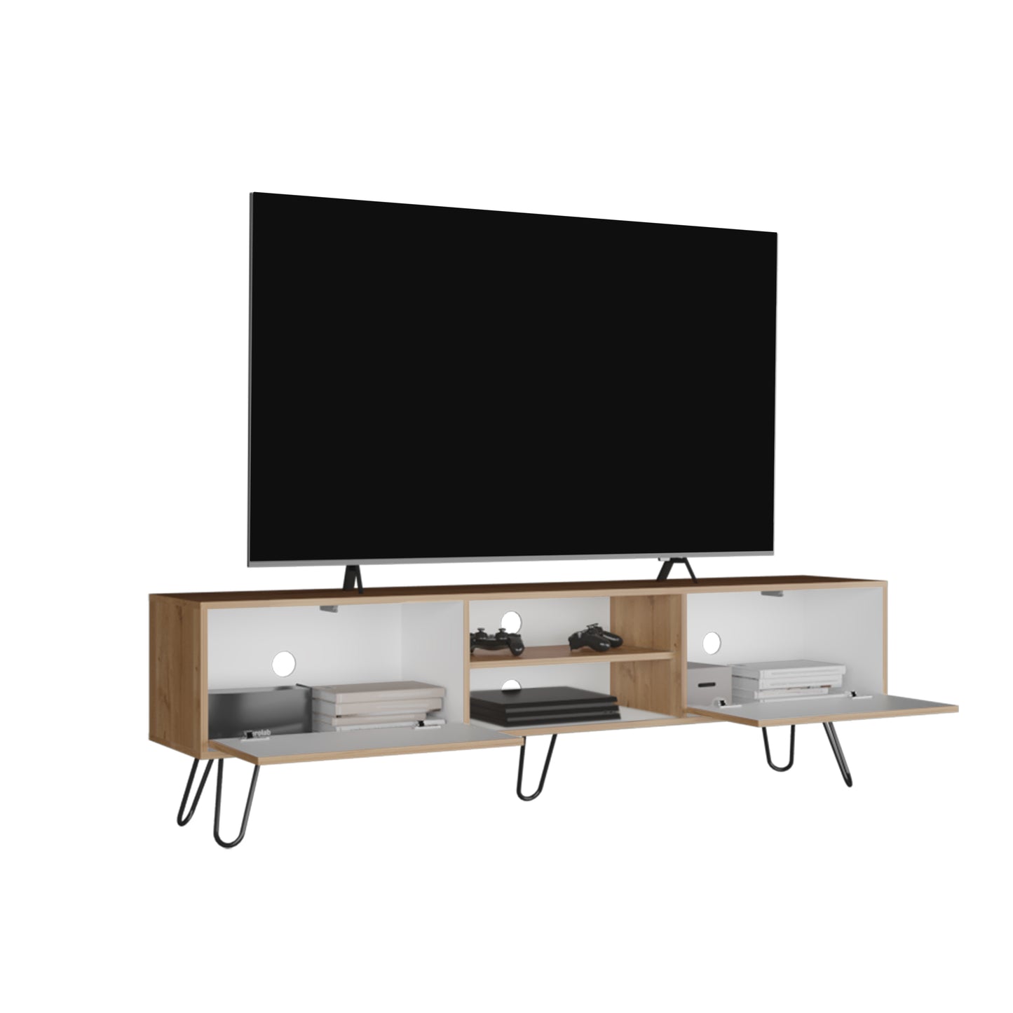 Rack Vassel Z-180, Duna Y Blanco, Con Capacidad Para Televisor De 80"