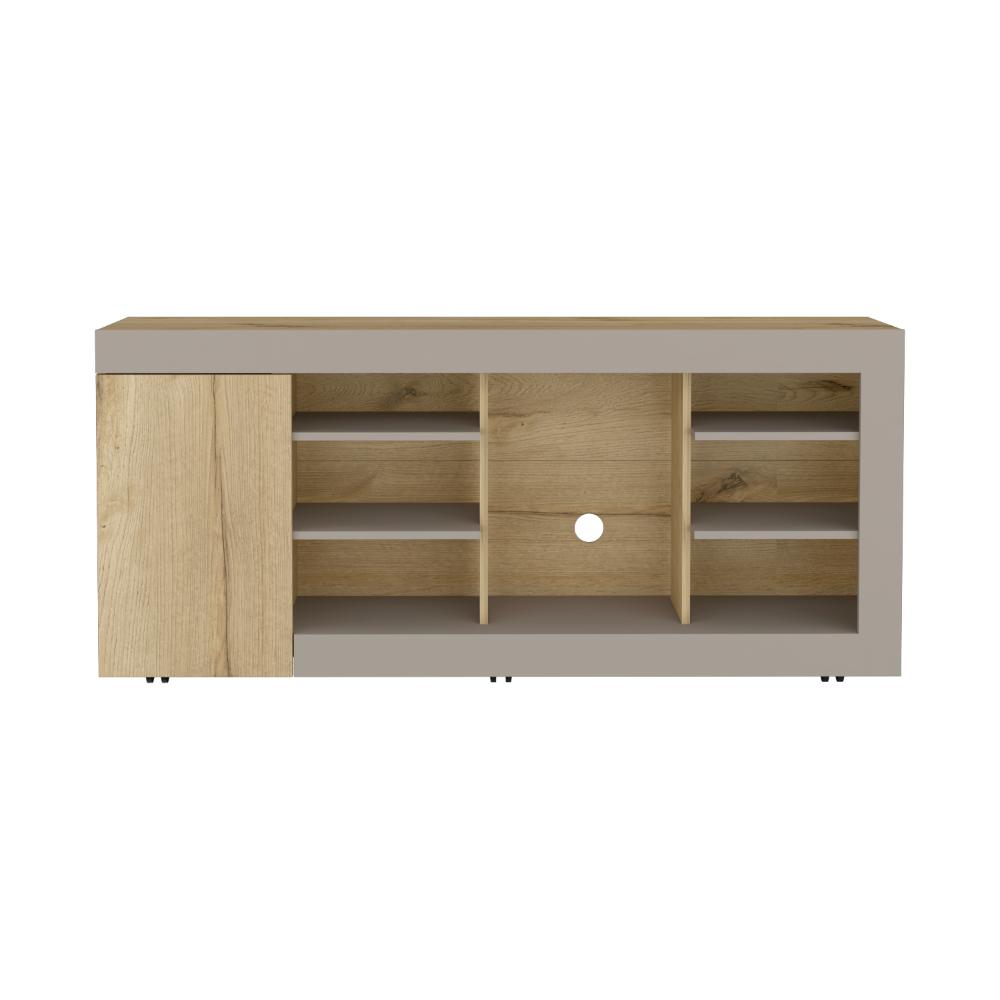 Mesa Para Tv 65" Fm, Café Claro Y Gris