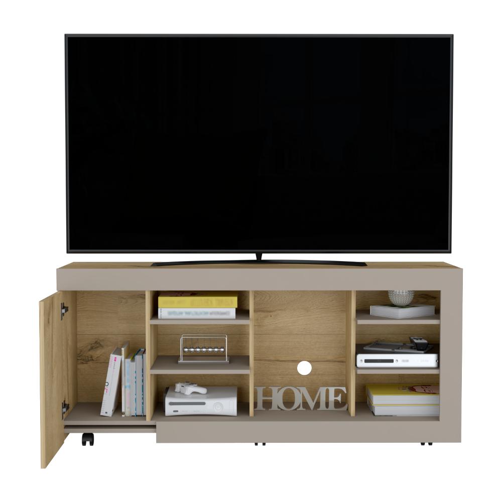 Mesa Para Tv 65" Fm, Café Claro Y Gris