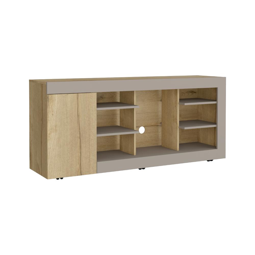 Mesa Para Tv 65" Fm, Café Claro Y Gris